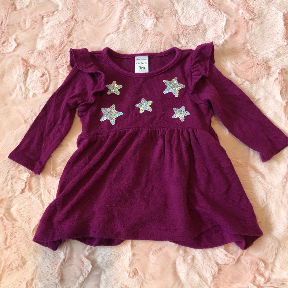 Carter’s Sparkle Star Fuchsia Knit Dress